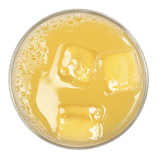 HÃ¶llinger Fruchtsaft im Glas mit EiswÃ¼rfeln